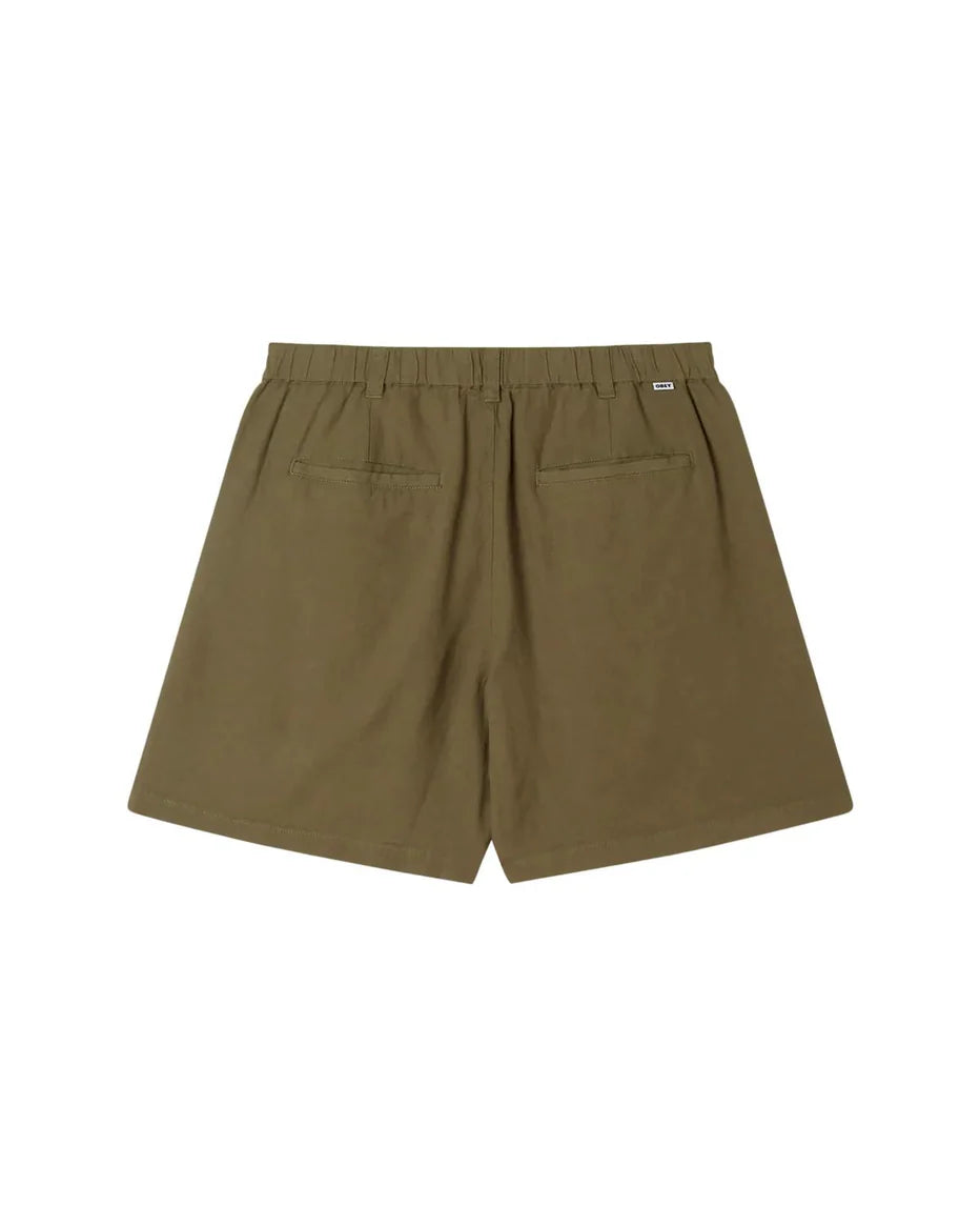 OBEY Foster pleated linen short smokey olive