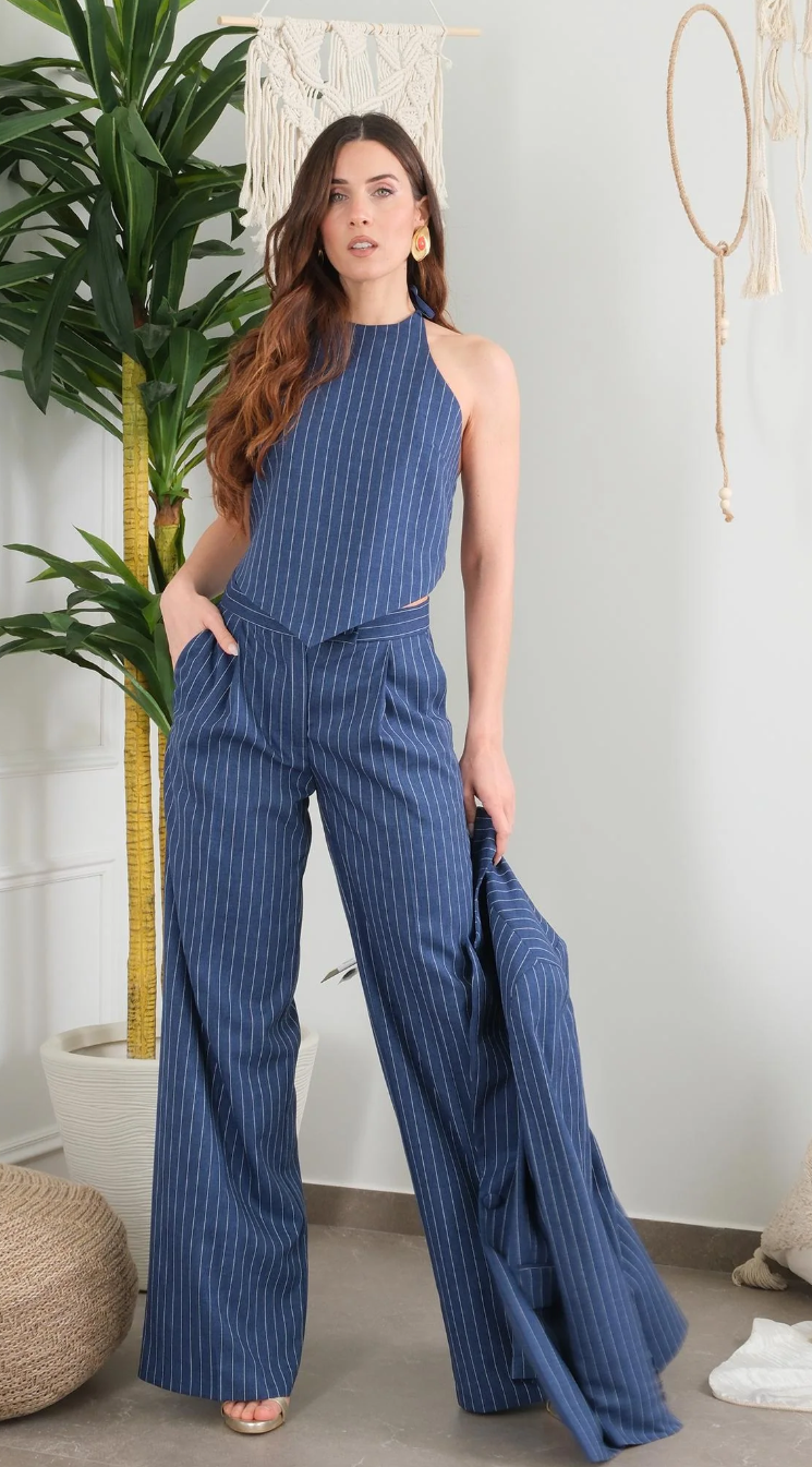 BOHEMIAN VI PANTALONE BLU RIGHE
