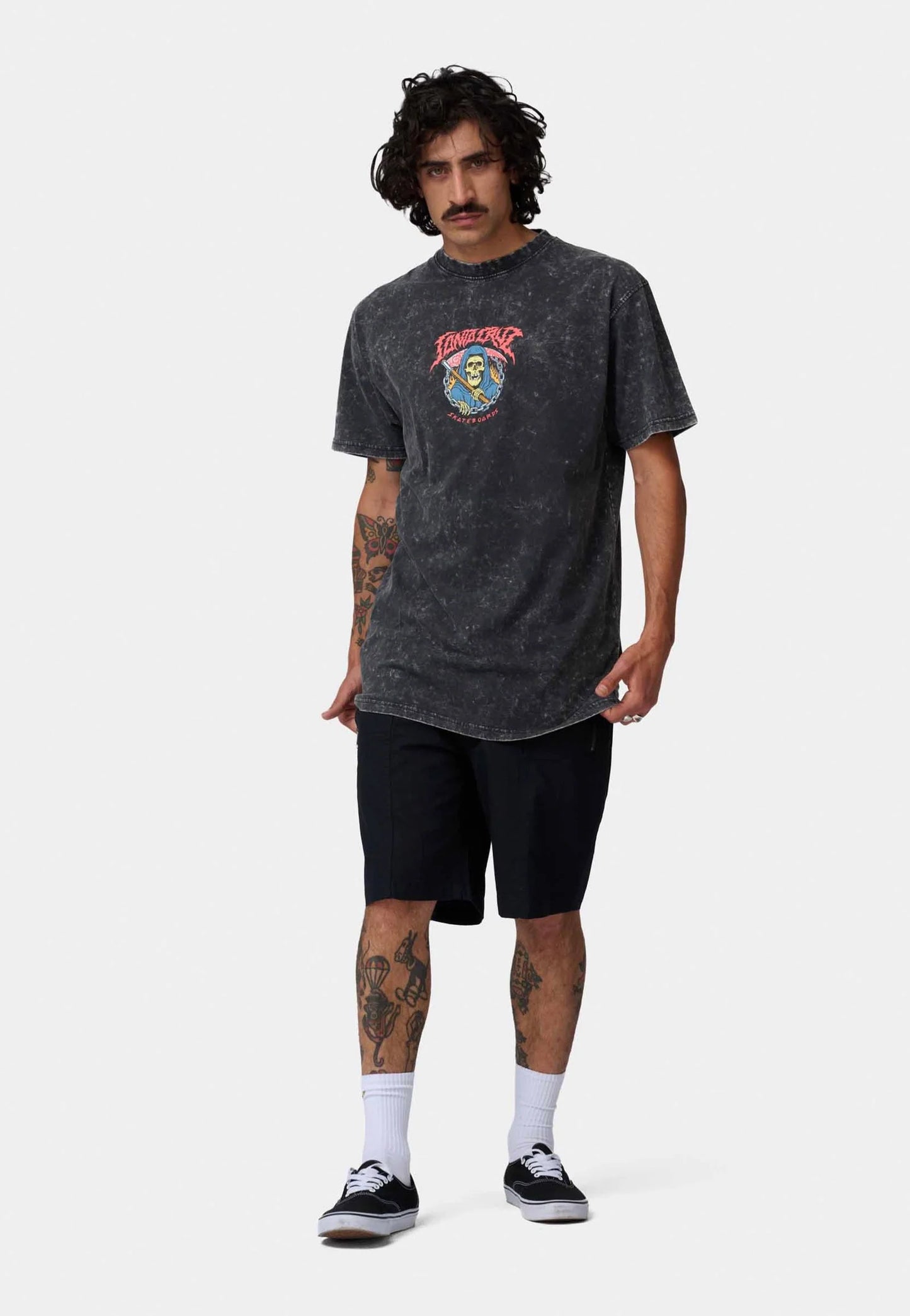 Santa Cruz out of time front T-shirt black acid wash
