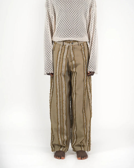 Mood-one pantalone frangiato verde