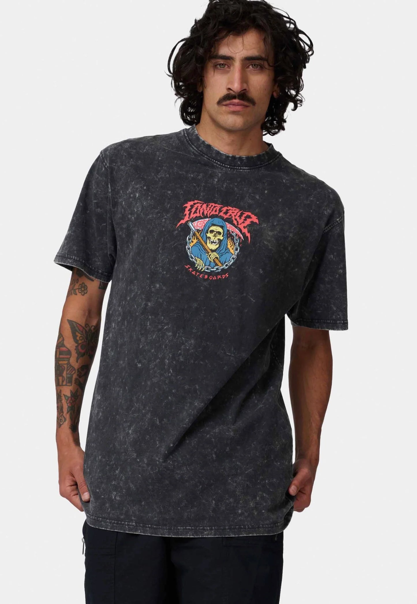 Santa Cruz out of time front T-shirt black acid wash