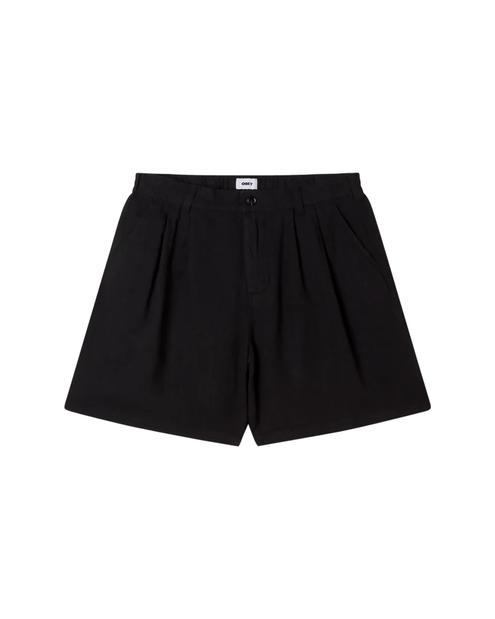 OBEY foster pleated linen short black