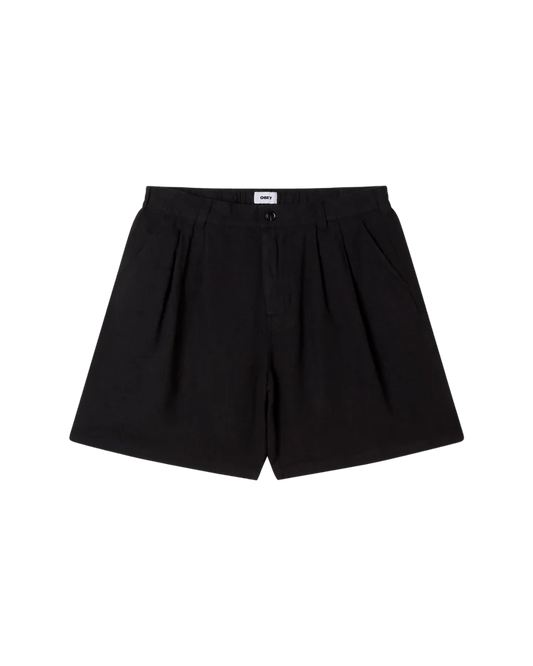 OBEY foster pleated linen short black