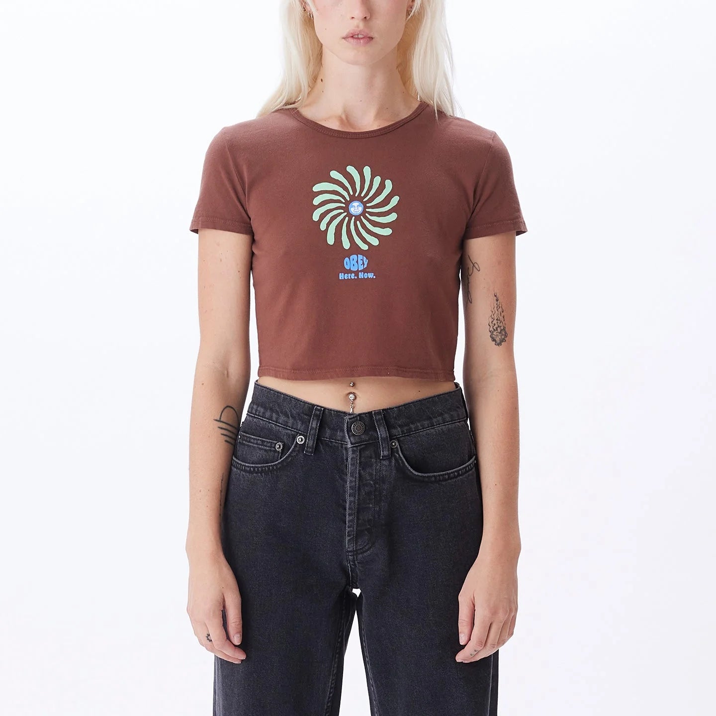 OBEY HERE CROPPED T-SHIRT